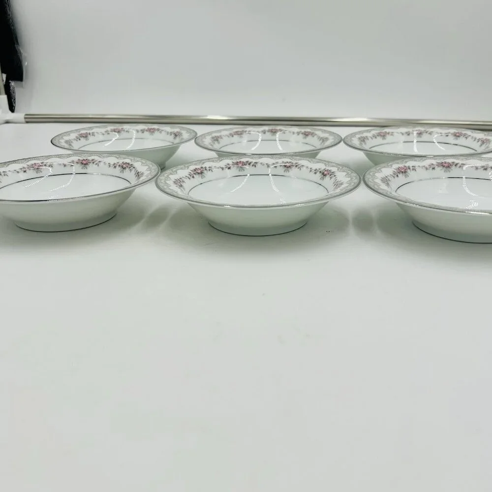 Noritake China Glenwood 5770 Japan 5.5” Berry Bowls Set Of 6 Pink Roses Platinum